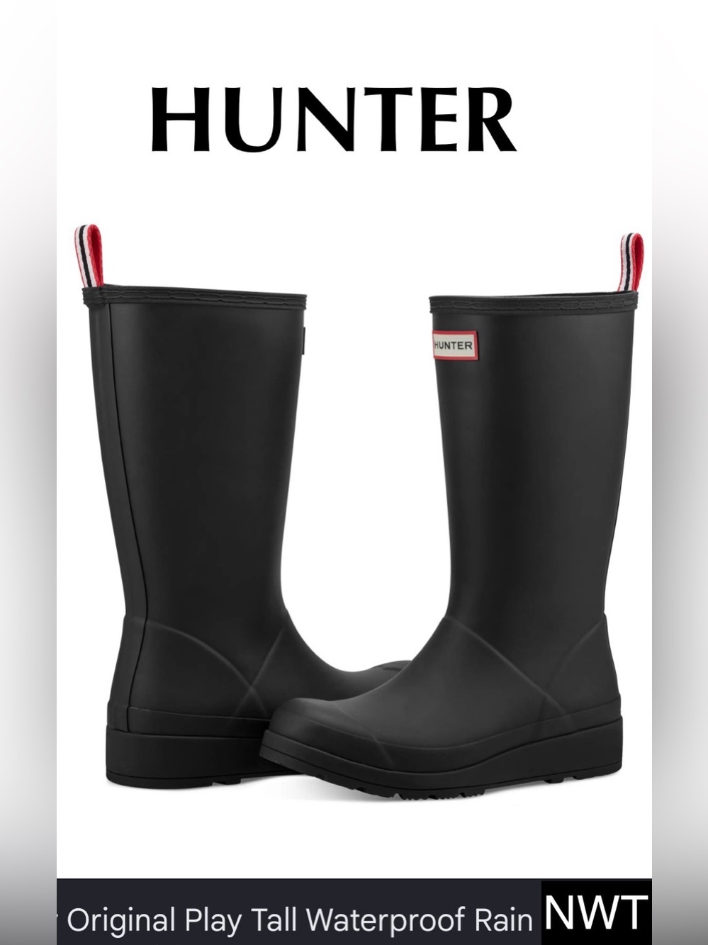 NWT Hunter Women's PLAY™ Tall Rain Boots
Blk Mid Calf Wellies w Pull Tab Size 6